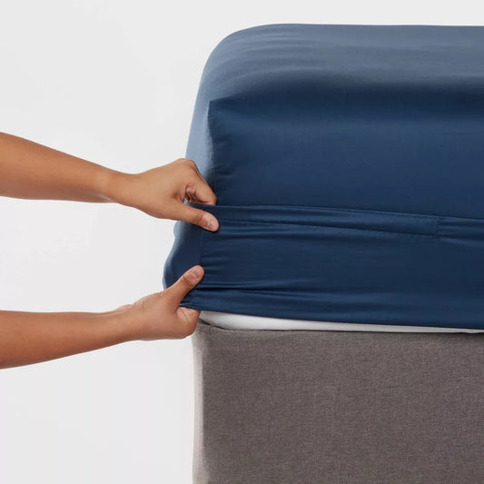 Essential Navy Blue Fitted Sheet Luxe Cotton Sateen Bundle