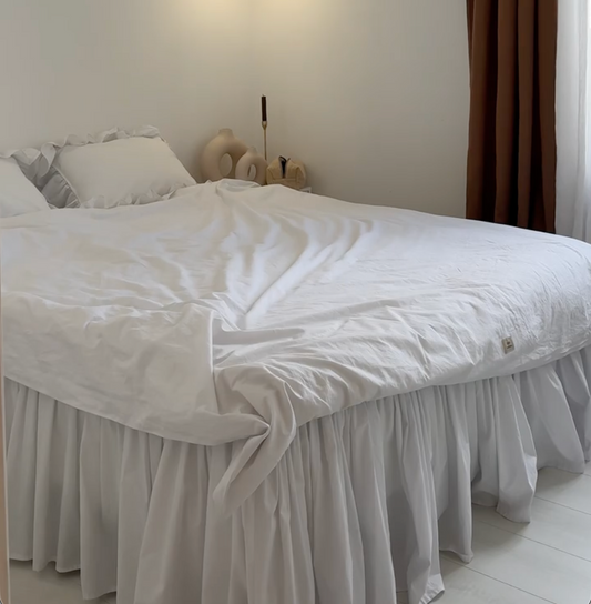 White Ruffle Bed Linen Set 400TC Cotton Sateen