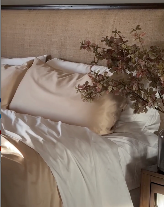 Sand & White Bed Linen Set 400TC Cotton Sateen