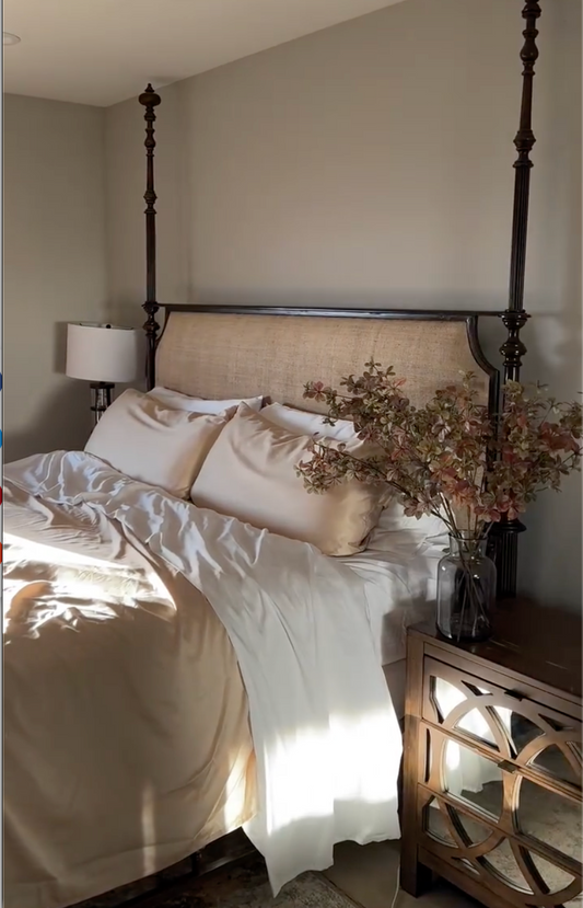 Sand & White Bed Linen Set 400TC Cotton Sateen