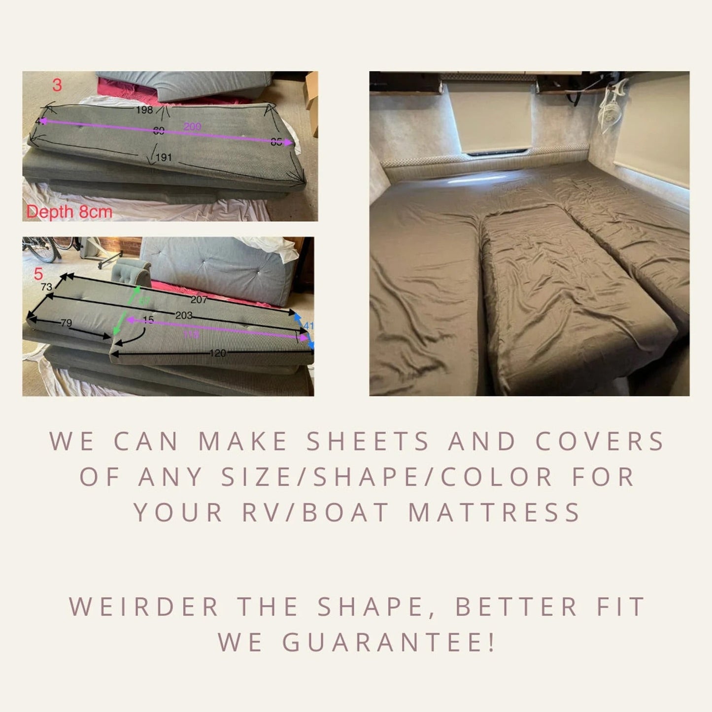 Custom made sheets and covers for RV/Boat/Yacht Mattresses
