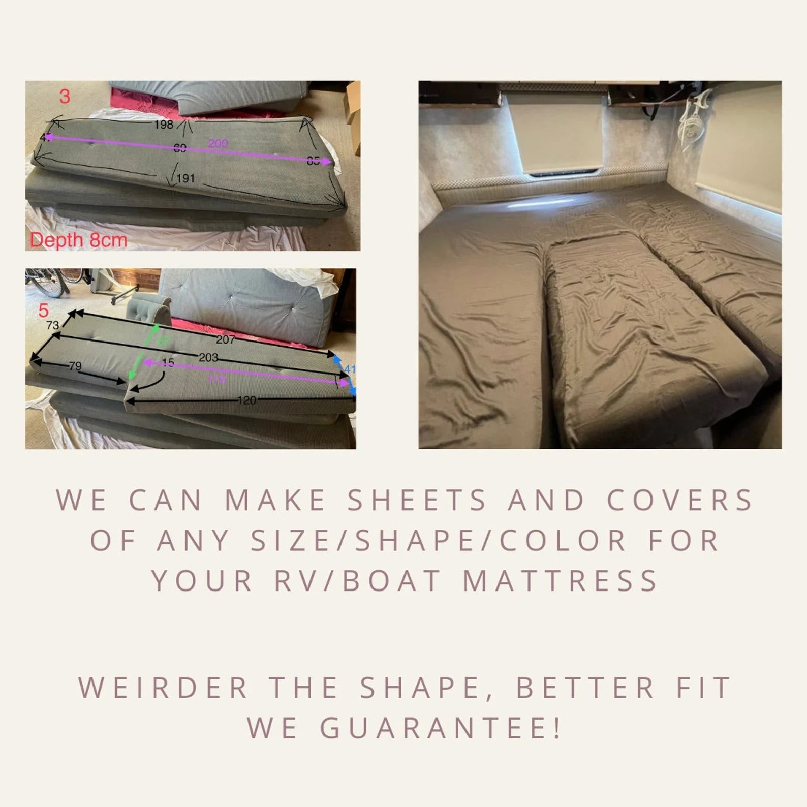 Custom made sheets and covers for RV/Boat/Yacht Mattresses