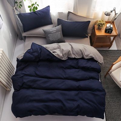 Dual Navy Blue Grey Luxe Cotton Sateen Bundle